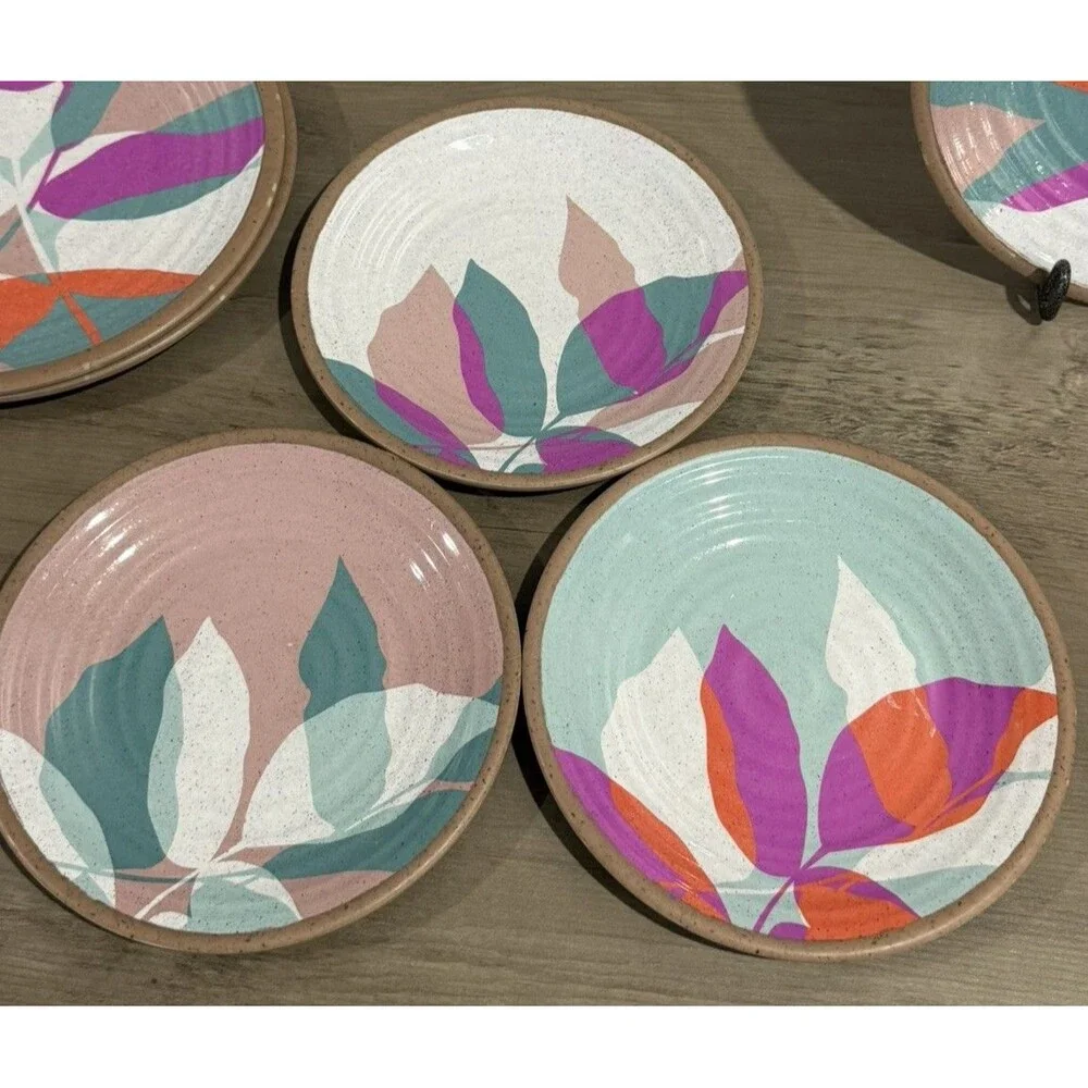Set Of 6 Crate & Barrel Caprice Floral Melamine 3 Salad 3 Dinner Plates Retired